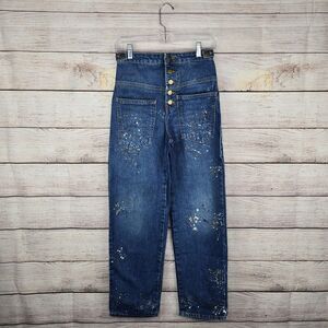 Zara Paint Splatter High Rise Cropped Painter Wide Leg Jeans Size 0 NWT